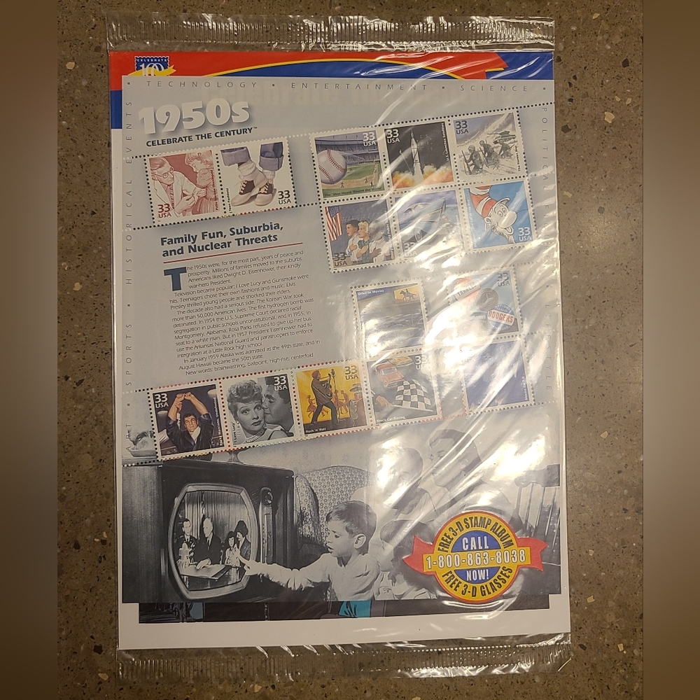 Celebrate the Century 1950s - Sheet of Fifteen 33 Cent Stamps - USPS SEALED SET